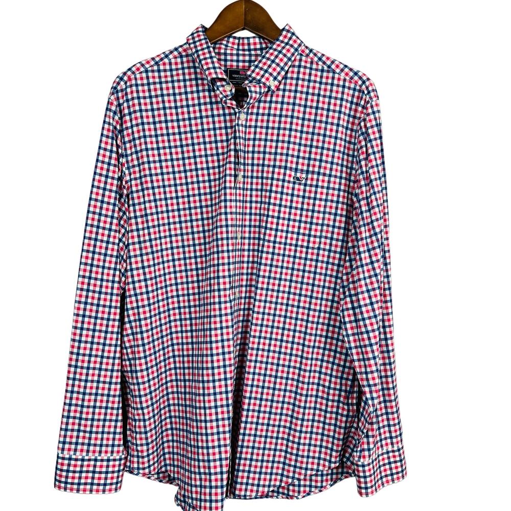 Vineyard Vines Button Up Tucker Shirt Long Sleeve Red White Blue - L